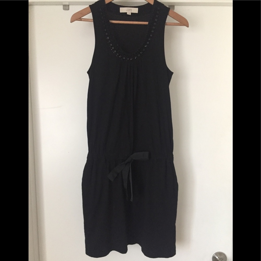 LOFT Belted Black Midi Dress